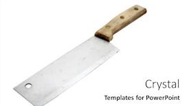  Presentation with butcher - Theme with butcher knife aka cleaver isolated on white background and a white colored foreground