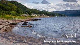  Presentation with village - Presentation theme enhanced with tighnabruaich village on the kyles of bute narrow sea channel cowal peninsula argyll and bute scotland uk background and a gray colored foreground