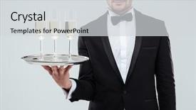  Presentation with butler - Presentation enhanced with butler - closeup of waiter in tuxedo background and a light gray colored foreground