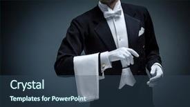  Presentation with butler - Amazing slide deck having butler - young man in a tuxedo backdrop and a ocean colored foreground