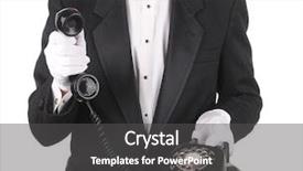  Presentation with old telephone - Colorful theme enhanced with black suit dials - butler holding an old rotary backdrop and a dark gray colored foreground