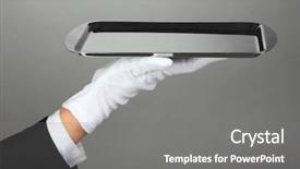  Presentation with butler - Amazing PPT theme having butler maid - empty tray in hand waiter backdrop and a  colored foreground