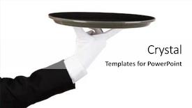  Presentation with butler - Audience pleasing PPT theme consisting of butler maid - empty tray in hand waiter backdrop and a  colored foreground