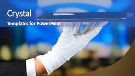  Presentation with butler - Beautiful PPT theme featuring butler maid - empty tray in hand waiter backdrop and a  colored foreground