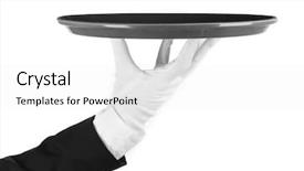  Presentation with butler - Slide set featuring butler maid - empty tray in hand waiter background and a  colored foreground
