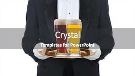  Presentation with butler - Amazing PPT theme having butler wearing tuxedo holding tray with two full beer glasses square format isolated on a white background backdrop and a dark gray colored foreground