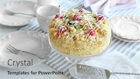  Presentation with table setting - Cool new PPT theme with butter-cake-with-cherries and a light gray colored foreground