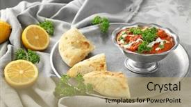  Presentation with delicious in memory - Colorful PPT layouts enhanced with butter chicken - delicious murgh makhani in metalic backdrop and a coral colored foreground