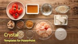  Presentation with wooden - Theme having butter chicken - ingredients for murgh makhani background and a tawny brown colored foreground