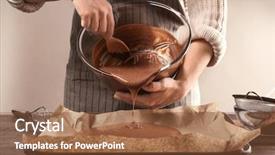  Presentation with baking cookies - Slide deck with butter cookies - woman pouring cacao liquid dough background and a tawny brown colored foreground