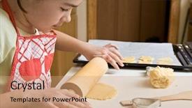  Presentation with baking cake - Presentation theme featuring butter cookies - young girl baking cakes background and a  colored foreground
