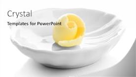  Presentation with butter - Beautiful presentation theme featuring butter curl on plate isolated on white backdrop and a white colored foreground
