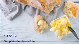  Presentation with bread life - Presentation theme enhanced with butter on a fresh crunchy background and a sky blue colored foreground