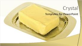  Presentation with butter - Theme with butter on golden butter dish isolated on white background background and a blonde colored foreground