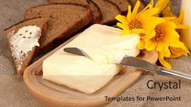  Presentation with butter - Audience pleasing PPT theme consisting of butter on wooden holder surrounded backdrop and a  colored foreground