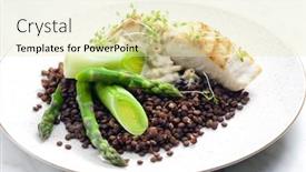 Presentation with lentils - PPT theme enhanced with butterfish-with-green-lentils-leek background and a soft green colored foreground