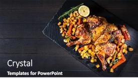  Presentation with roasted chicken - Presentation design with butterflied-grilled-whole-chicken background and a dark gray colored foreground