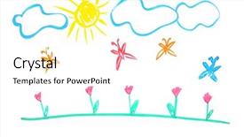  Presentation with white flowers - Theme consisting of clouded yellow butterfly - child's painting of meadow background and a cool aqua colored foreground