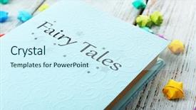  Presentation with fairy tales - Slides enhanced with butterfly book - fairy tales on wooden table background and a cool aqua colored foreground