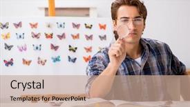  Presentation with student - Colorful slide deck enhanced with butterfly book - student entomologist studying new species backdrop and a  colored foreground