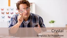  Presentation with student - Slide deck consisting of butterfly book - student entomologist studying new species background and a  colored foreground