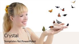  Presentation with rustic purple butterflies - Theme having butterfly flies - girl with many butterflies background and a lemonade colored foreground