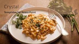  Presentation with pasta sauce - Presentation design enhanced with butterfly-pasta-with-smoked-salmon and a coral colored foreground