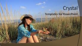  Presentation with butterfly - Presentation design featuring butterfly resting on woman's hand background and a light blue colored foreground