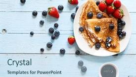 Presentation with blueberries - Beautiful PPT theme featuring buttermilk - delicious crepes breakfast with dramatic backdrop and a sky blue colored foreground