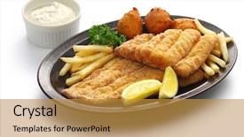  Presentation with fish - Audience pleasing presentation consisting of buttermilk - southern fried fish plate american backdrop and a gold colored foreground