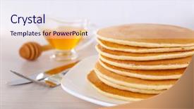  Presentation with honey - Beautiful PPT layouts featuring buttermilk - stack of delicious pancakes backdrop and a sky blue colored foreground