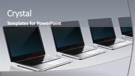  Presentation with laptop blank screen - Cool new theme with crystal button - technology and advertisement concept backdrop and a gray colored foreground