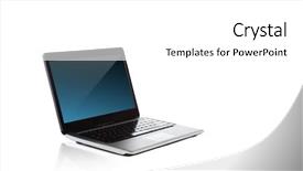  Presentation with laptop blank screen - Cool new PPT layouts with crystal button - technology and advertisement concept backdrop and a white colored foreground