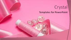  Presentation with pink ribbon - Presentation theme with button and thread and ribbon on a pink background background and a light gray colored foreground