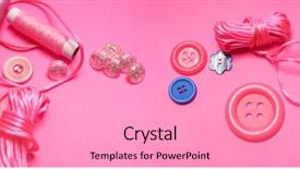  Presentation with pink ribbon hands - Colorful presentation design enhanced with button and thread and ribbon backdrop and a  colored foreground