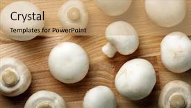  Presentation with vitamins on wooden herbal - Slides featuring button mushroom - champignon on wooden background background and a coral colored foreground