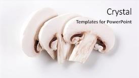  Presentation with button mushroom fresh mushroom - Colorful presentation theme enhanced with button mushroom backdrop and a sky blue colored foreground