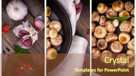  Presentation with old wood - PPT layouts with button mushrooms with garlic fried background and a tawny brown colored foreground