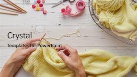  Presentation with textile wool - Colorful PPT theme enhanced with button textile - female hands knitting with yellow backdrop and a soft green colored foreground