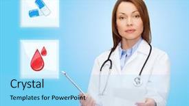  Presentation with healthcare technology - Slides consisting of button with pills and blood background and a light blue colored foreground