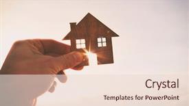  Presentation with flat - Slides having project buy - man's hand holds wooden flat background and a lemonade colored foreground