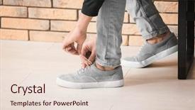  Presentation with tie shoelaces - Beautiful theme featuring buy brick - man tying shoelaces indoors backdrop and a lemonade colored foreground