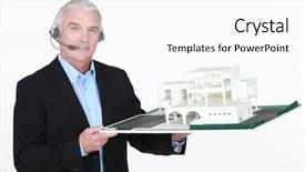  Presentation with brooklyn housing projects - Colorful slides enhanced with buy sale - architect holding replica of housing backdrop and a  colored foreground