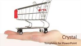  Presentation with shopping trolley - Presentation enhanced with buy sale - empty shopping trolley on woman background and a  colored foreground