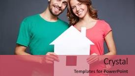  Presentation with paper - Presentation design having buy sell - portrait of young couple holding background and a coral colored foreground