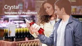  Presentation with bottle - Cool new PPT theme with buy sell - young couple chooses a wine backdrop and a tawny brown colored foreground