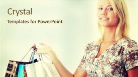  Presentation with woman pushing shopping trolley - Cool new slide set with buy shoping - attractive young blond woman backdrop and a  colored foreground