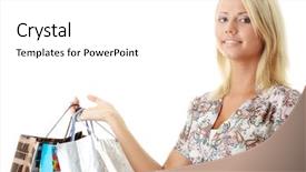  Presentation with woman pushing shopping trolley - Presentation theme with buy shoping - attractive young blond woman background and a  colored foreground