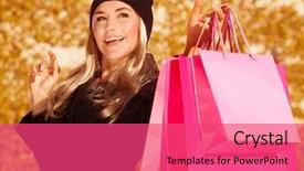  Presentation with fall foliage - PPT theme with buy shoping - picture of shopper girl holding background and a coral colored foreground