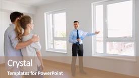  Presentation with real estate - Presentation consisting of buyer - real estate mortgage and people background and a coral colored foreground